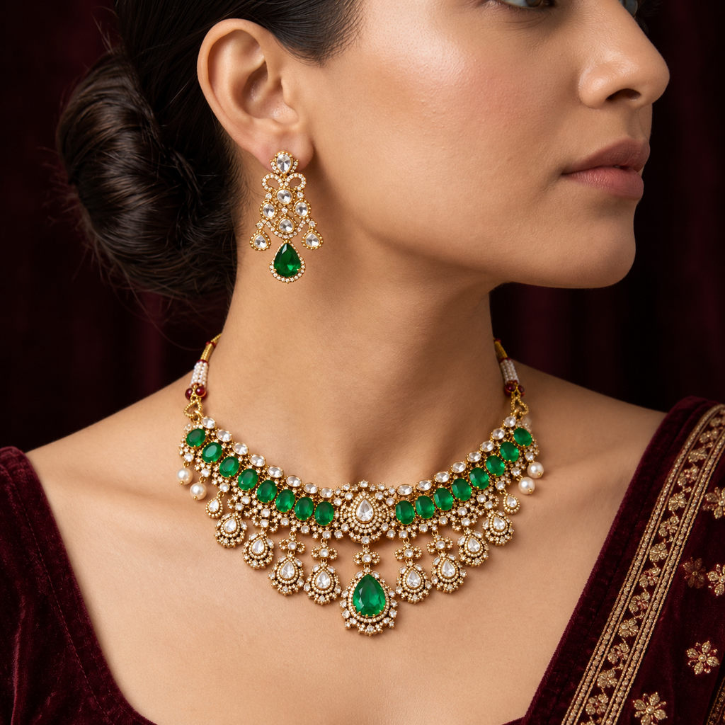 Aaradhya Emerald Necklace Set