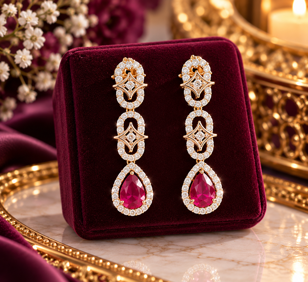 Ruby double step BRILLANCE necklace set