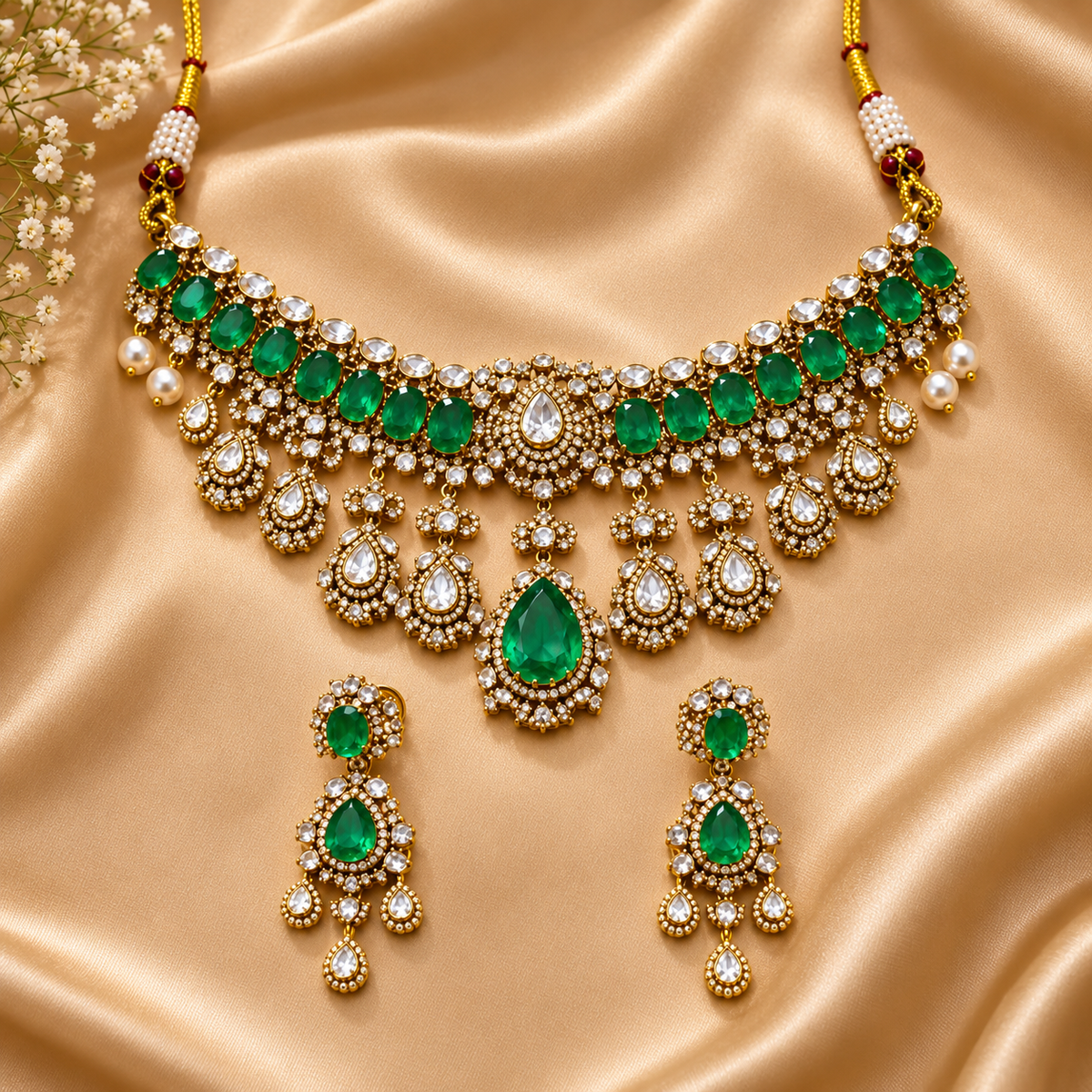 Aaradhya Emerald Necklace Set