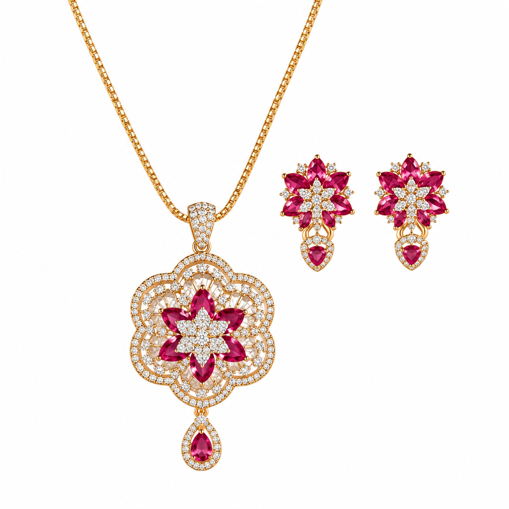 Royal Ruby Blossom Luxury Pendant Set