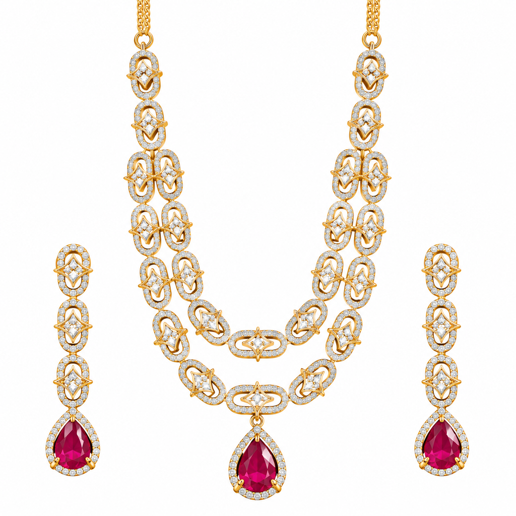 Ruby double step BRILLANCE necklace set