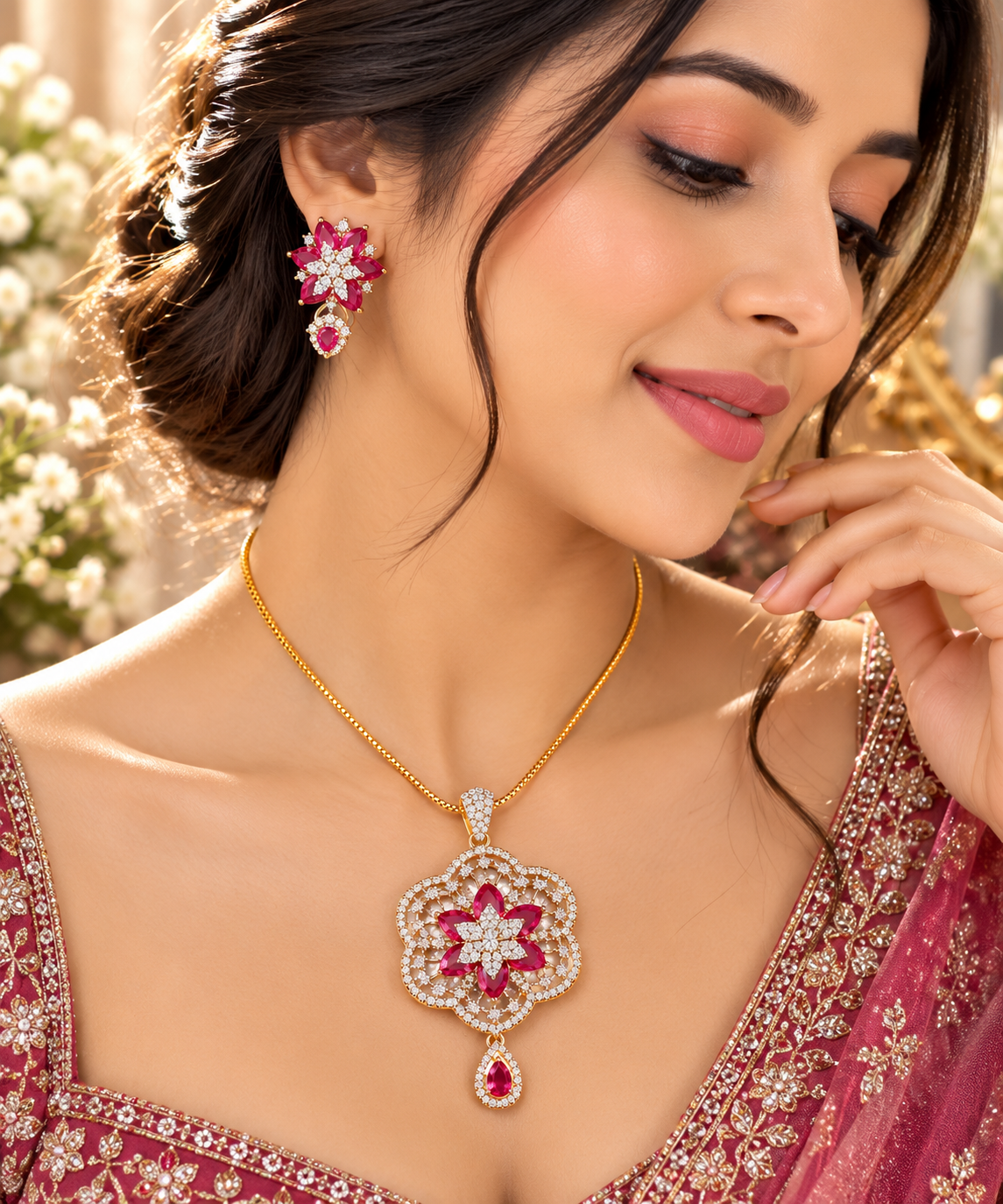 Royal Ruby Blossom Luxury Pendant Set